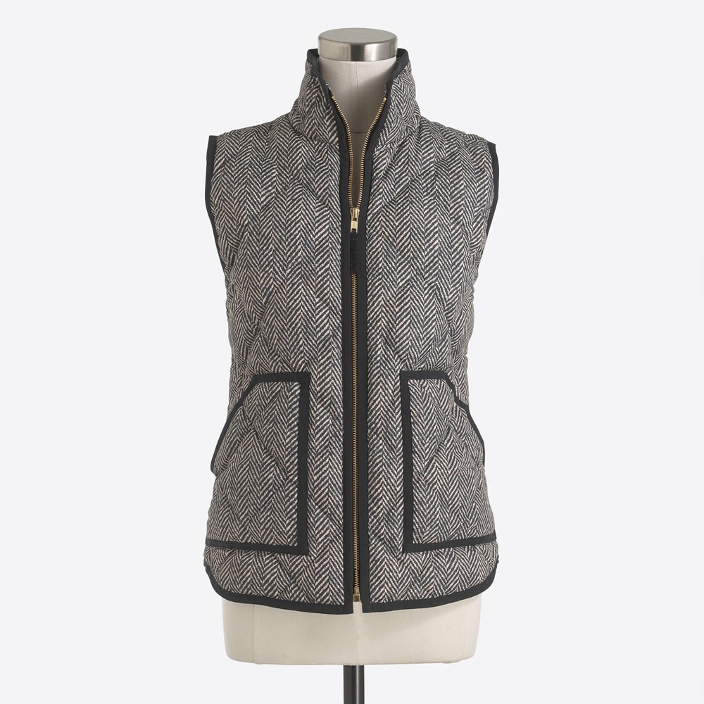 J. Crew Black Herringbone Puffer Vest XL